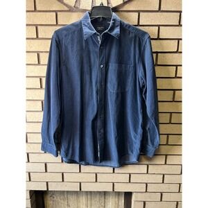Indigo Palms Mens Corduroy Button Up Shirt Long Sleeve Navy Blue Size L Cotton‎
